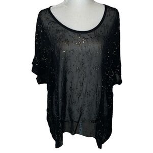 Eileen Fisher Black 100% Silk Sheer Top with gold/black sequins, Size X-Large